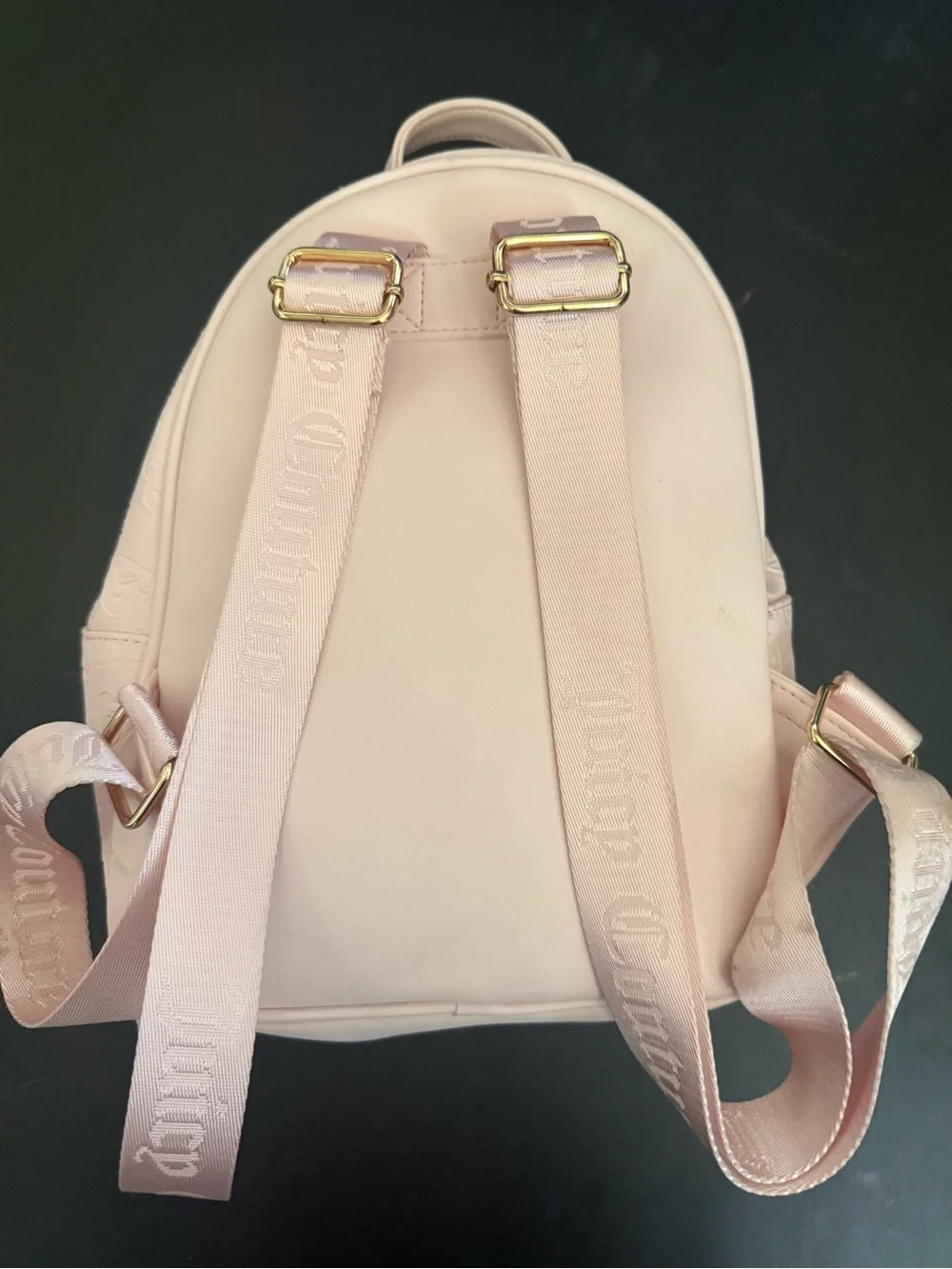 Juicy Couture Blush Pink Mini Backpack with Embossed Logo Rhinestone Heart Charm